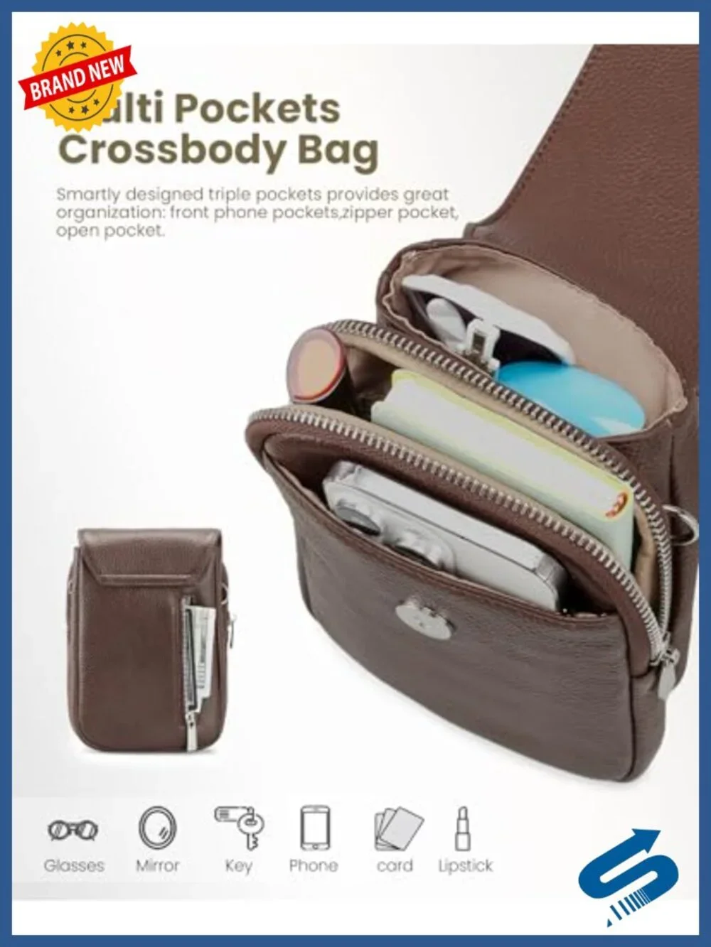 Genuine Leather Crossbody Bag with RFID Blocking Card Slots